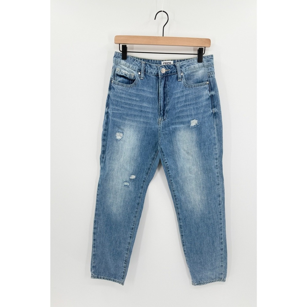 Insane Gene LA Mom Jeans 9/28 High Waisted Distressed Medium Wash Grunge Y2K
